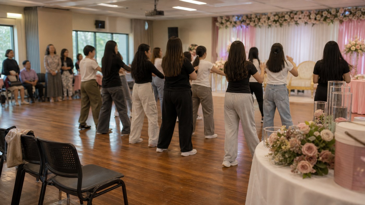 Filipino debut choreography rehearsal in a Sydney community hall