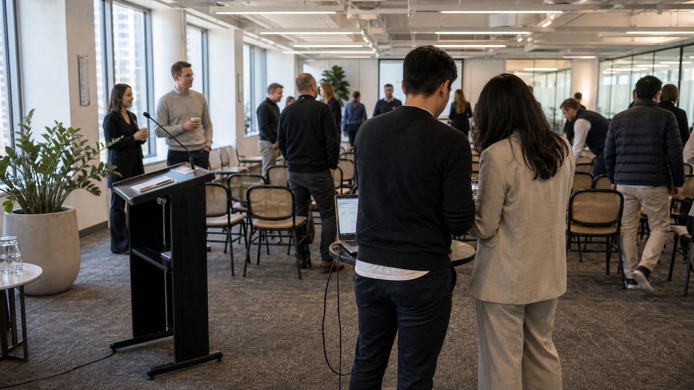 Staff arriving for a July financial year kickoff all-hands in Sydney